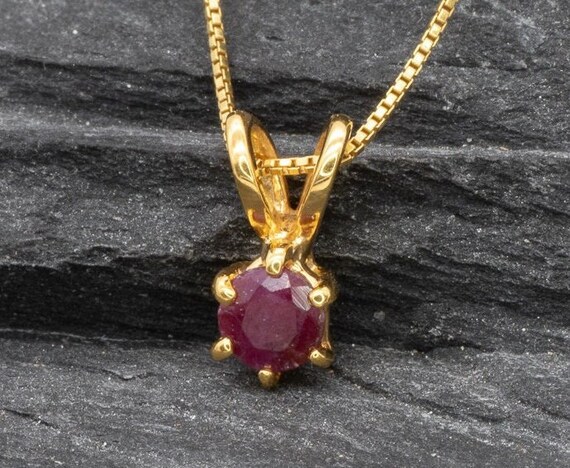 Dainty Ruby Pendant Gold Ruby Necklace Natural Ruby Solitaire