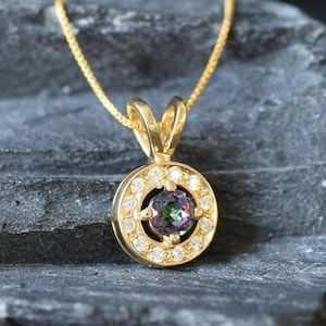 Gold Topaz Pendant, Mystic Topaz Pendant, Gold Rainbow Pendant, Gold Purple Pendant, Purple Round Pendant, Round Topaz Pendant, Gold Vermeil