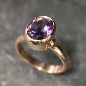 Amethyst Ring, Rose Gold Ring, February Birthstone, Solitaire Ring, Natural Amethyst, Gold Plated Ring, Purple Ring, Antique Style Ring