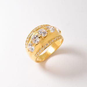Thick Gold Band, Diamond Band, Wide Gold Ring, Created Diamond, Gold Plated Ring, Sparkly Ring, Shield Ring, Statement Band, Vermeil Ring