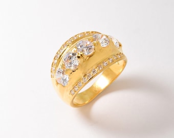 Thick Gold Band, Diamond Band, Wide Gold Ring, Created Diamond, Gold Plated Ring, Sparkly Ring, Shield Ring, Statement Band, Vermeil Ring