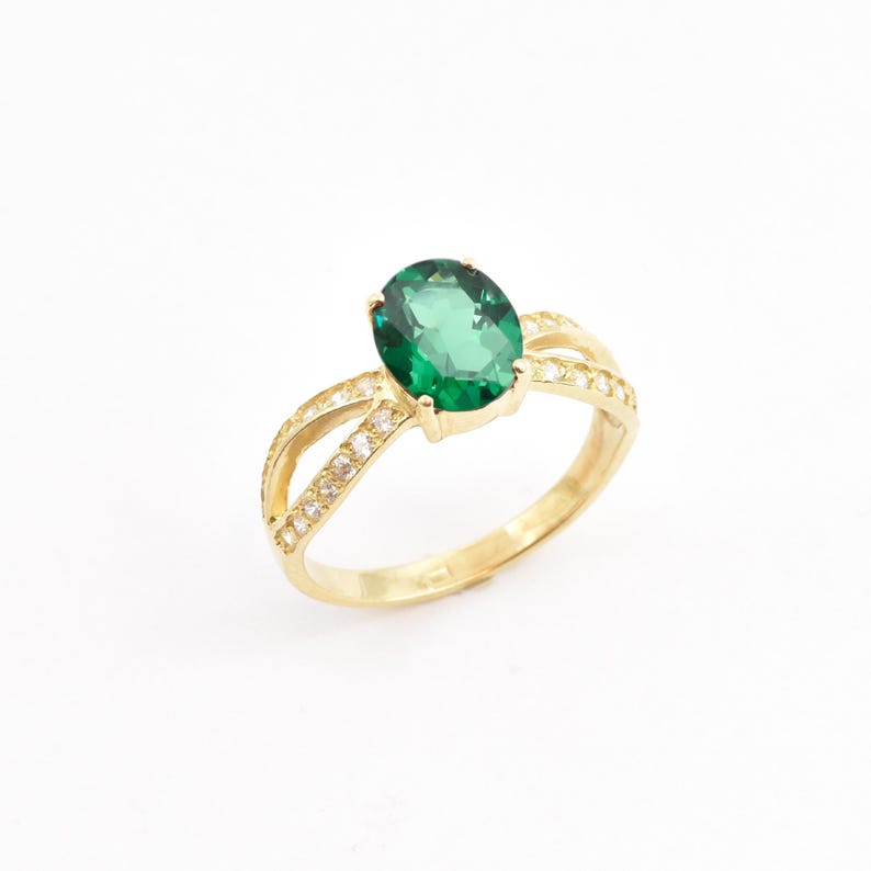Gouden ring met smaragd, gemaakt van smaragd, gouden vintage ring, gouden verlovingsring, beloftering, groene ring, 18 kt goud vermeil, ring 3 karaat afbeelding 1