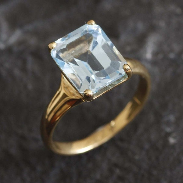 Gold Blue Topaz Ring, Square Ring, Natural Blue Topaz, Vintage Ring, December Birthstone, Blue Topaz Ring, Blue Ring, Vermeil, Blue Topaz