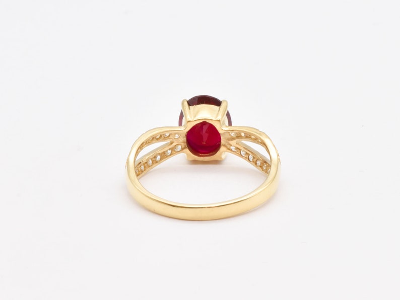 Gold Ruby Ring, Created Ruby, Red Engagement Ring, Split-shank Ring, Classic Ruby Ring, Vintage Oval Ring, Red Diamond, Gold By Adina image 9