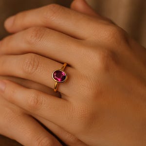Solitaire Ruby Ring - Gold Ruby Band, July Birthstone Ring