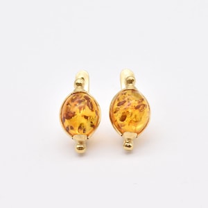 Amber Gold Earrings, Natural Amber Earrings, Vintage Amber Studs, Yellow Gemstone Earrings, Oval Amber Studs, For Her, Gold By Adina