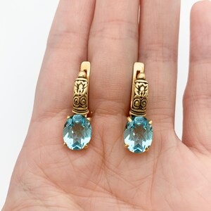Gold Aqua Ohrringe, Stammes Ohrringe, Aquamarin Ohrringe, erstellt Aquamarin, Hellblau Ohrringe, 18K Vermeil Ohrringe, Blaustein Ohrringe Bild 5