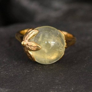 Anillo de hoja de oro, prehnita natural, anillo de piedra natal de mayo, anillo de flor de oro, anillo antiguo de oro, anillo vintage, anillo de plata maciza, chapado en oro de 18 quilates imagen 8