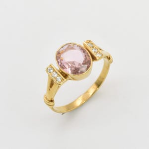 Gold Morganite Ring, Created Morganite, Engagement Ring, Gold Plated Ring, Promise Ring, Pink Diamond Ring, Antique Ring, Gold Vermeil Ring