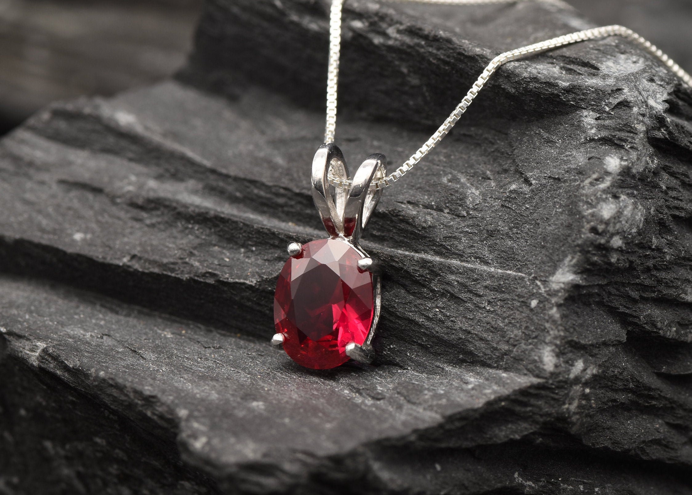 Red Ruby Pendant Created Ruby White Gold Necklace Red Oval | Etsy UK