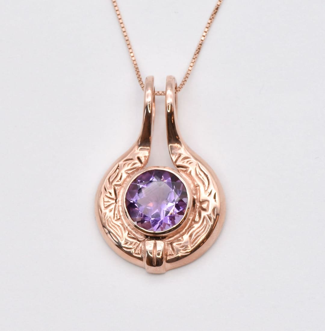 Rose Gold Amethyst Pendant, Natural Amethyst, February Pendant, Gold ...