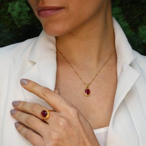Gold Ruby Ring, Gold Victorian Ring, Created Ruby, Gold Vintage Ring, Red Ruby Ring, Gold Antique Ring, Red Diamond Ring, Gold Vermeil Ring image 10