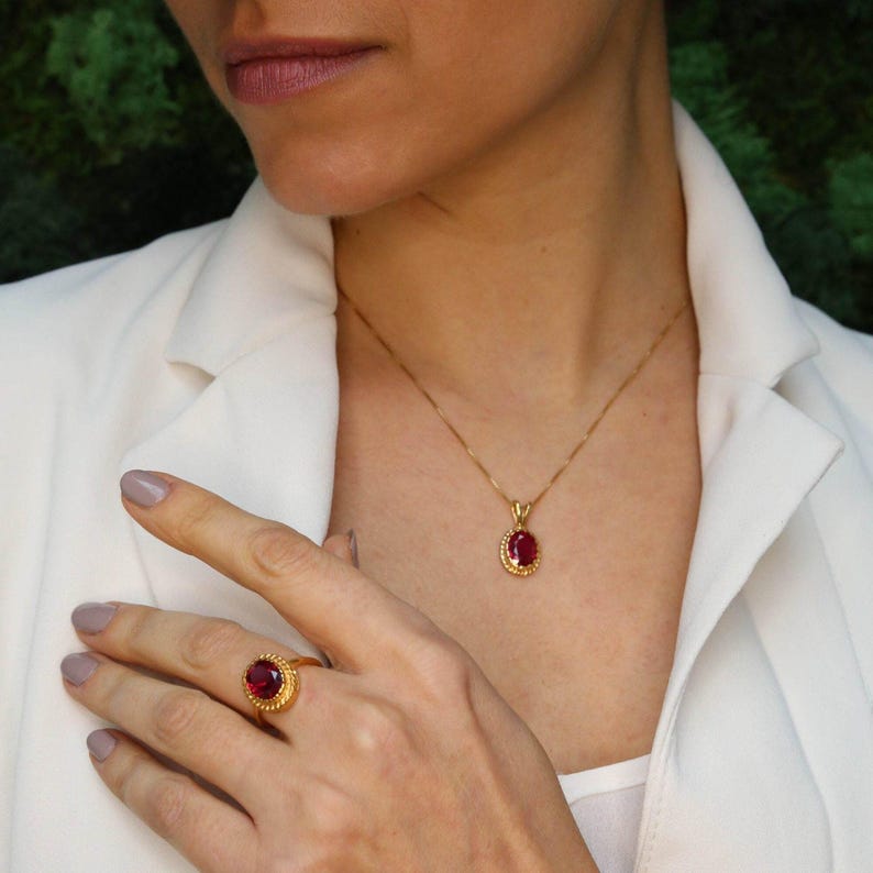 Gold Ruby Ring, Gold Victorian Ring, Created Ruby, Gold Vintage Ring, Red Ruby Ring, Gold Antique Ring, Red Diamond Ring, Gold Vermeil Ring image 10