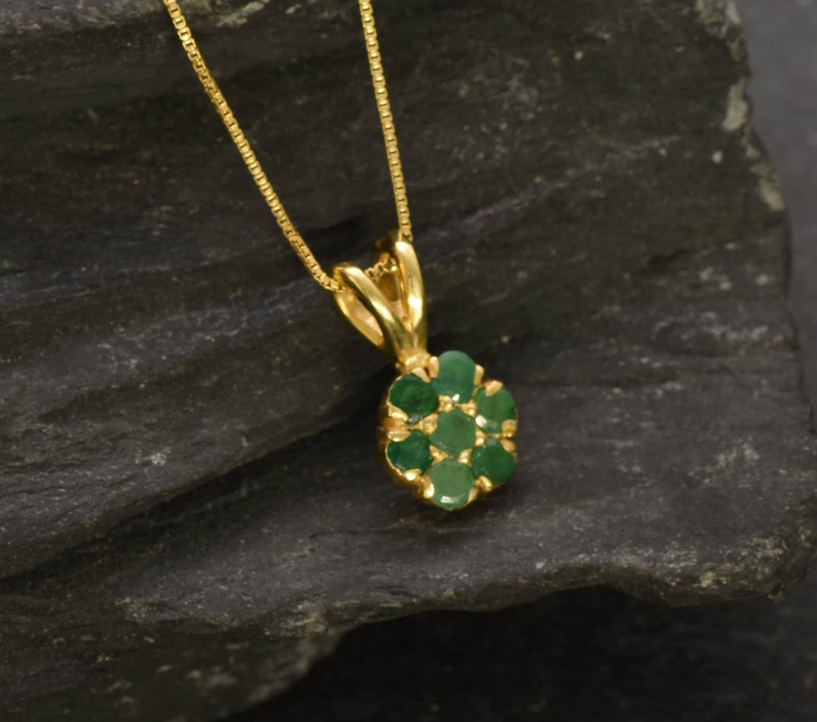 Gold Flower Pendant Natural Emerald Green Emerald Necklace | Etsy