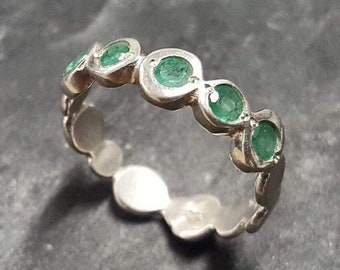 Gold Emerald Ring, Natural Emerald, Gold Bubble Band, May Birthstone, Emerald Vintage Ring, Green Boho Ring, Gold Plated Ring, Vermeil Ring