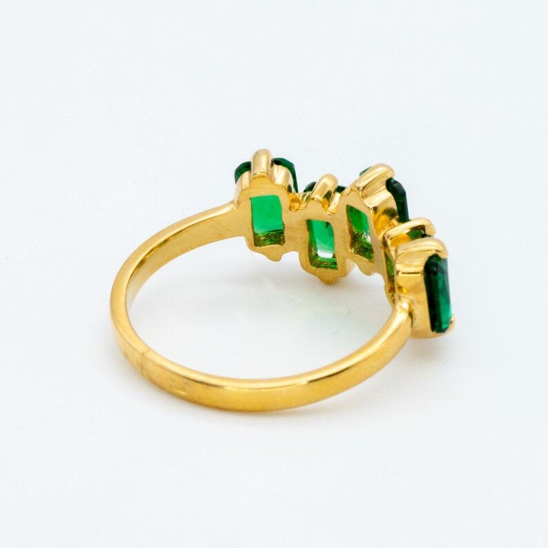Gold Emerald Ring, Created Emerald, Emerald Ring, Gold Green Ring, Baguette Ring, Emerald Cut Ring, Half Eternity Band, Gold Vermeil Ring