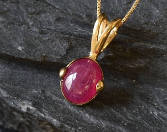 Gold Ruby Pendant, Natural Ruby, Dainty Red Pendant, 3 Carat Ruby Necklace, Gold Plated Pendant, July Birthstone, Red Pendant, Gold Vermeil