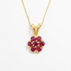 Gold Ruby Pendant, Natural Ruby, Red Flower Pendant, Daisy Pendant, Dainty Pendant, July Birthstone, Gold Plated Pendant, Gold Vermeil