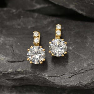 Gold CZ Earrings, Diamond Earrings, 2 carat Diamond, Created Diamond, Bridal Diamond Earrings, Bridal Earrings, CZ Diamonds, Solid Silver image 8