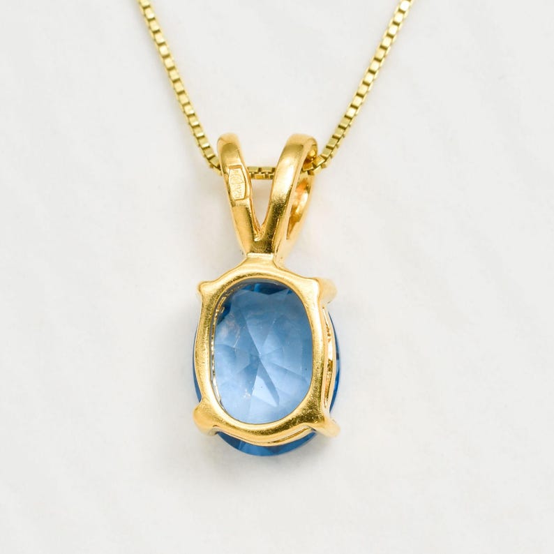 Colgante de aguamarina dorada, aguamarina creada, colgante azul agua, colgante ovalado, piedra de nacimiento de marzo, collar de oro de 18 k, oro vermeil imagen 8