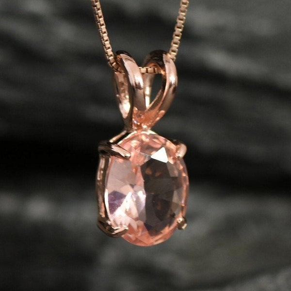 Rose Gold Morganite Pendant, Created Morganite, Pink Diamond Pendant, Dainty Rose Gold Pendant, Morganite Pendant, Rose Gold Plated Necklace