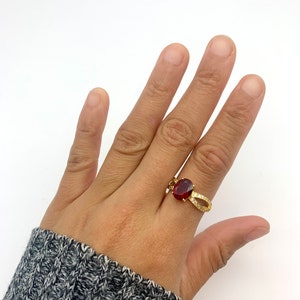 Gold Ruby Ring, Created Ruby, Red Engagement Ring, Split-shank Ring, Classic Ruby Ring, Vintage Oval Ring, Red Diamond, Gold By Adina image 7