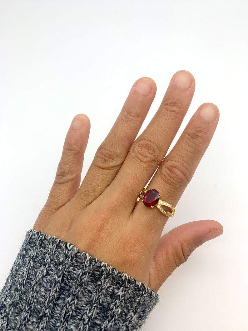 Gold Ruby Ring, Created Ruby, Red Engagement Ring, Split-shank Ring, Classic Ruby Ring, Vintage Oval Ring, Red Diamond, Gold By Adina image 7