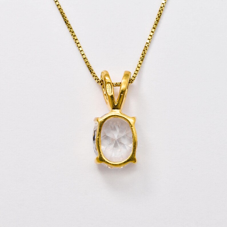 Gold Diamond Pendant, Created CZ Diamond, Sparkly Necklace, Clear Oval Pendant, Dainty necklace, Gold Plated Pendant, Gold Vermeil Necklace image 8