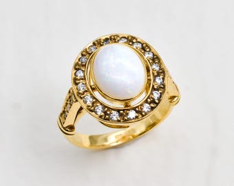 Gold Opal Ring, Natural Australian Opal, White Oval Ring, Bridal Opal Ring, Vintage Opal Ring, Vintage Cocktail Ring, For Her, Gold By Adina