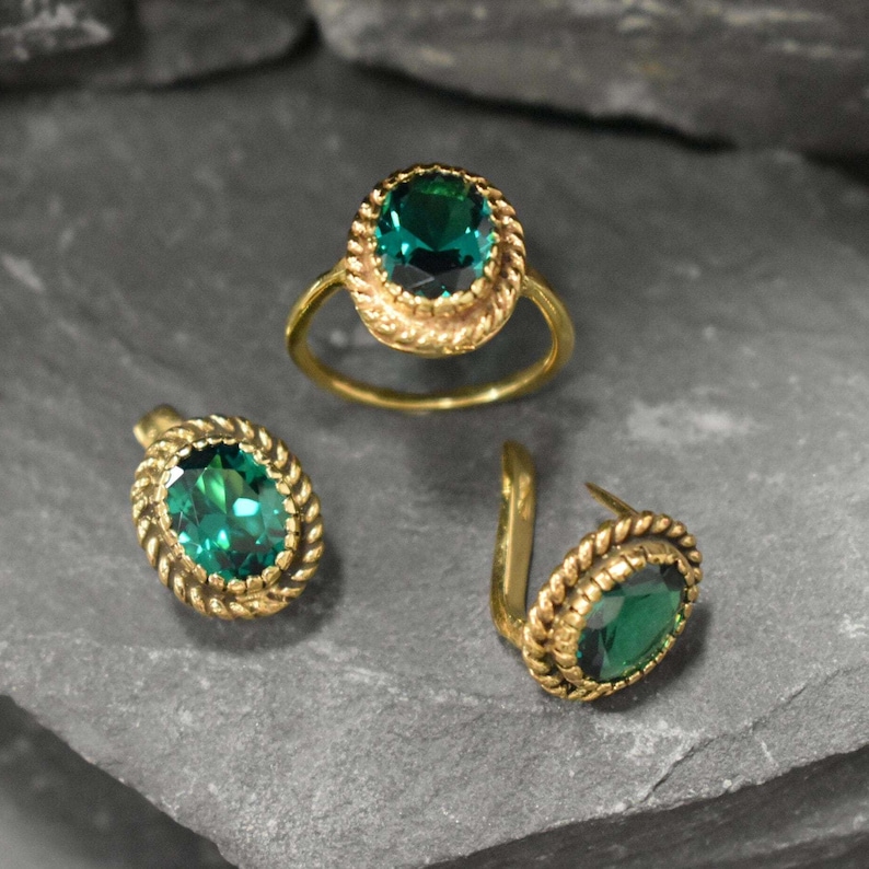 Gold Emerald Ring, Created Emerald, Antique Ring, Gold Plated Ring, Green Vintage Ring, Oval Ring, Gold Vermeil Ring, Green Emerald Ring image 12