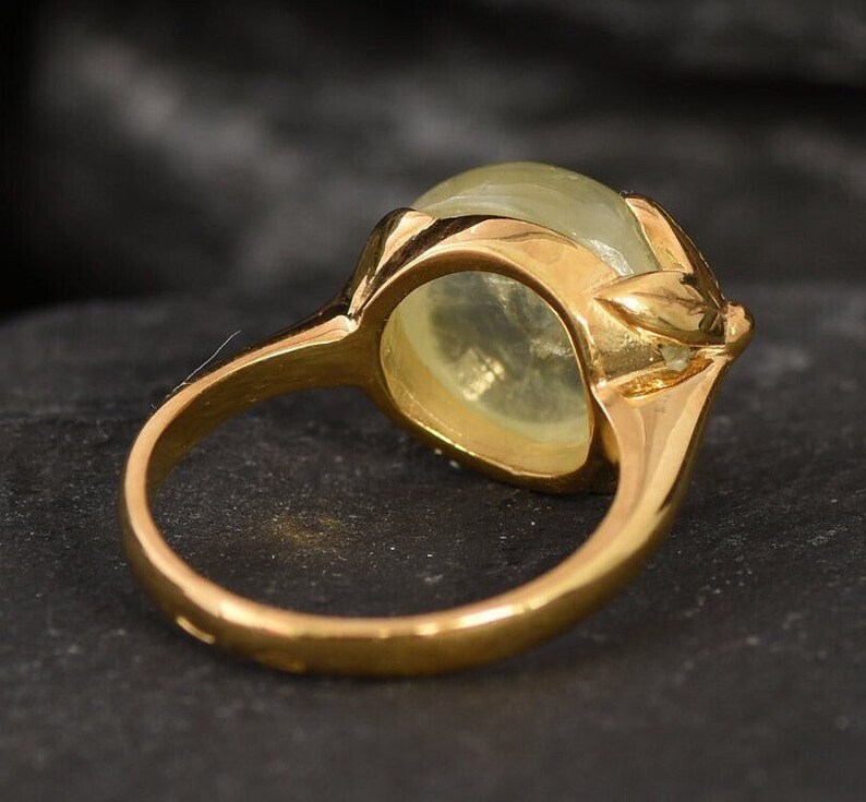 Anillo de hoja de oro, prehnita natural, anillo de piedra natal de mayo, anillo de flor de oro, anillo antiguo de oro, anillo vintage, anillo de plata maciza, chapado en oro de 18 quilates imagen 11