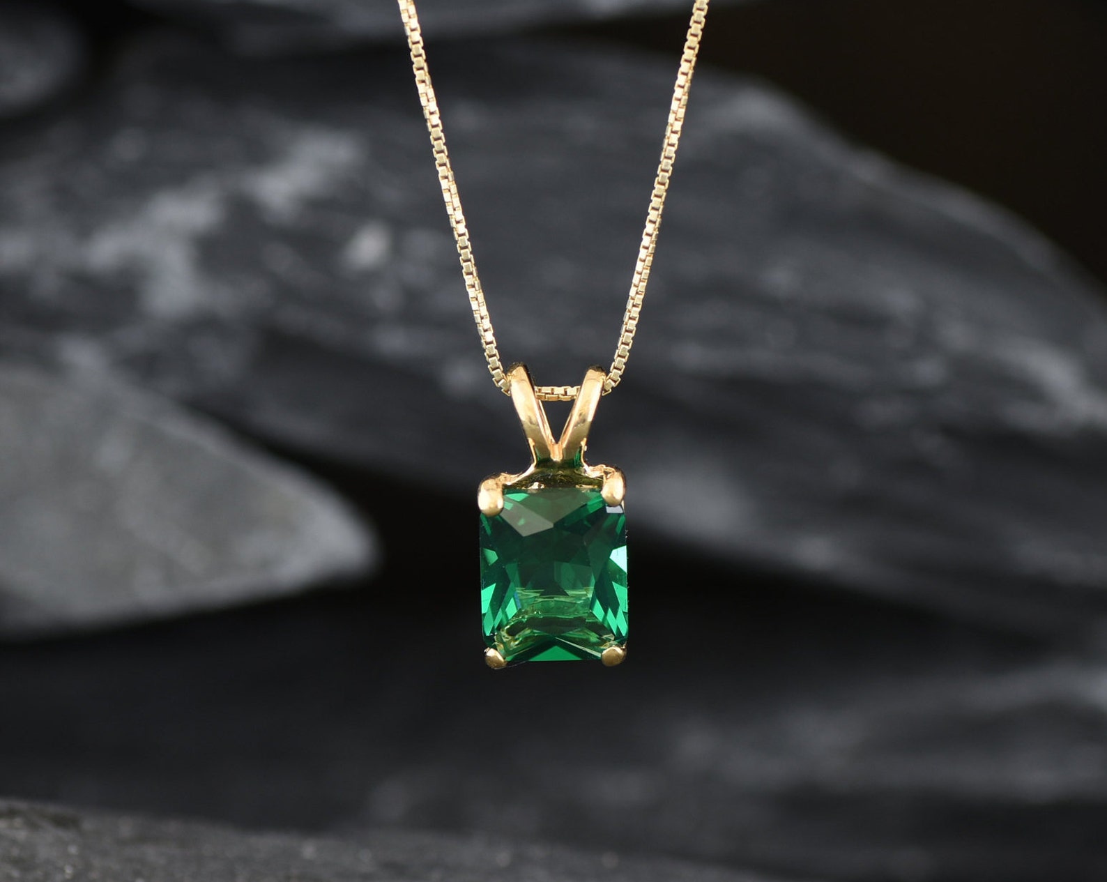 Gold Emerald Pendant Created Emerald Emerald Cut Pendant | Etsy
