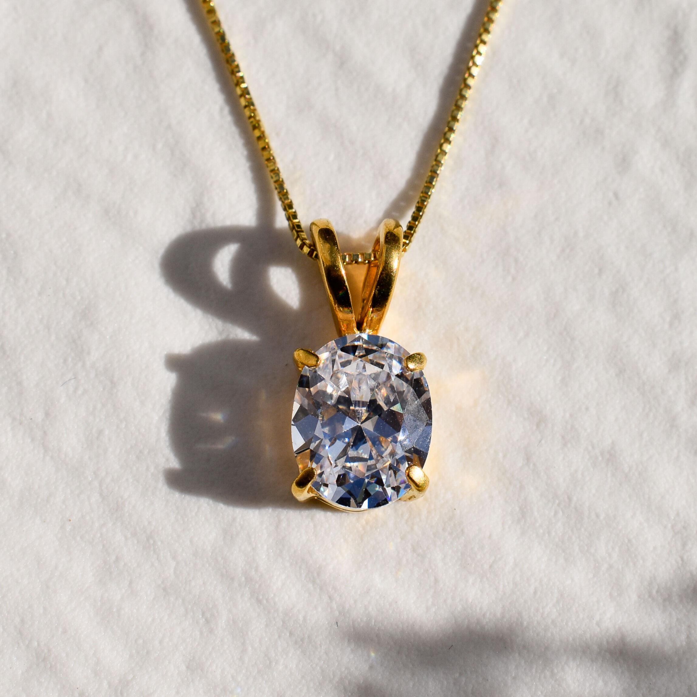 Gold Diamond Pendant, Created CZ Diamond, Sparkly Necklace Gold Diamond Pendant, Created CZ Diamond, Sparkly Necklace
