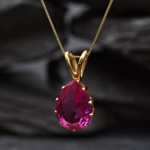 Gold Alexandrite Pendant, Created Alexandrite, June Birthstone, Gold Teardrop Pendant, Gold Pear Pendant, Pink Pendant, Gold Plated Pendant image 10