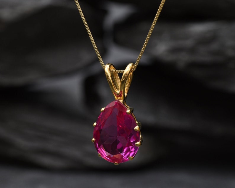 Gold Alexandrite Pendant, Created Alexandrite, June Birthstone, Gold Teardrop Pendant, Gold Pear Pendant, Pink Pendant, Gold Plated Pendant image 10