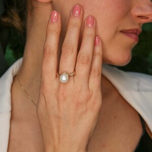 Gold Pearl Ring, Pearl Bridal Ring, Natural White Pearl, Pearl Engagement Ring, Gold Vermeil Ring, Vintage Pearl Ring, Gold Wedding Jewelry image 8