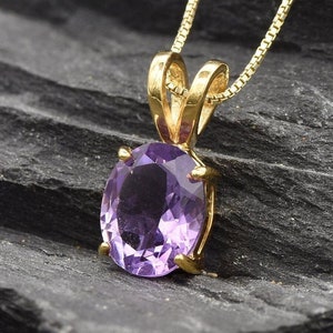 Gold Amethyst Pendant, Natural Amethyst, Purple Pendant, February Birthstone, Amethyst Necklace, Simple Oval Necklace, Gold Vermeil Pendant