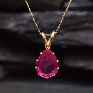 Gold Alexandrite Pendant, Created Alexandrite, June Birthstone, Gold Teardrop Pendant, Gold Pear Pendant, Pink Pendant, Gold Plated Pendant image 8