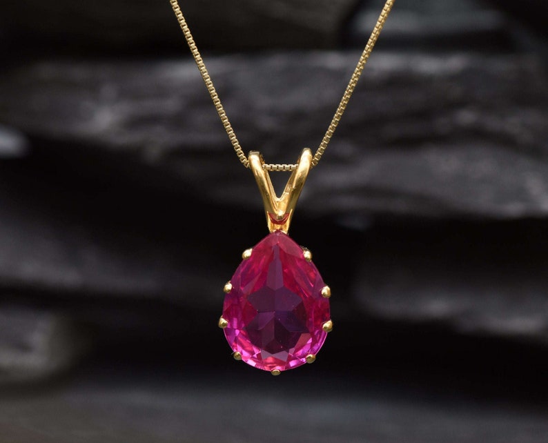 Gold Alexandrite Pendant, Created Alexandrite, June Birthstone, Gold Teardrop Pendant, Gold Pear Pendant, Pink Pendant, Gold Plated Pendant image 8