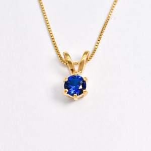 Gold Sapphire Necklace, Created Sapphire, Round Blue Pendant, Royal Blue Necklace, September Birthstone Gift, Gift For Her, Gold By Adina