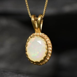Gold Opal Pendant, Natural Fire Opal, Antique Opal Pendant, Gold Plated Pendant, Vintage Necklace, October Birthstone, Gold Vermeil Pendant