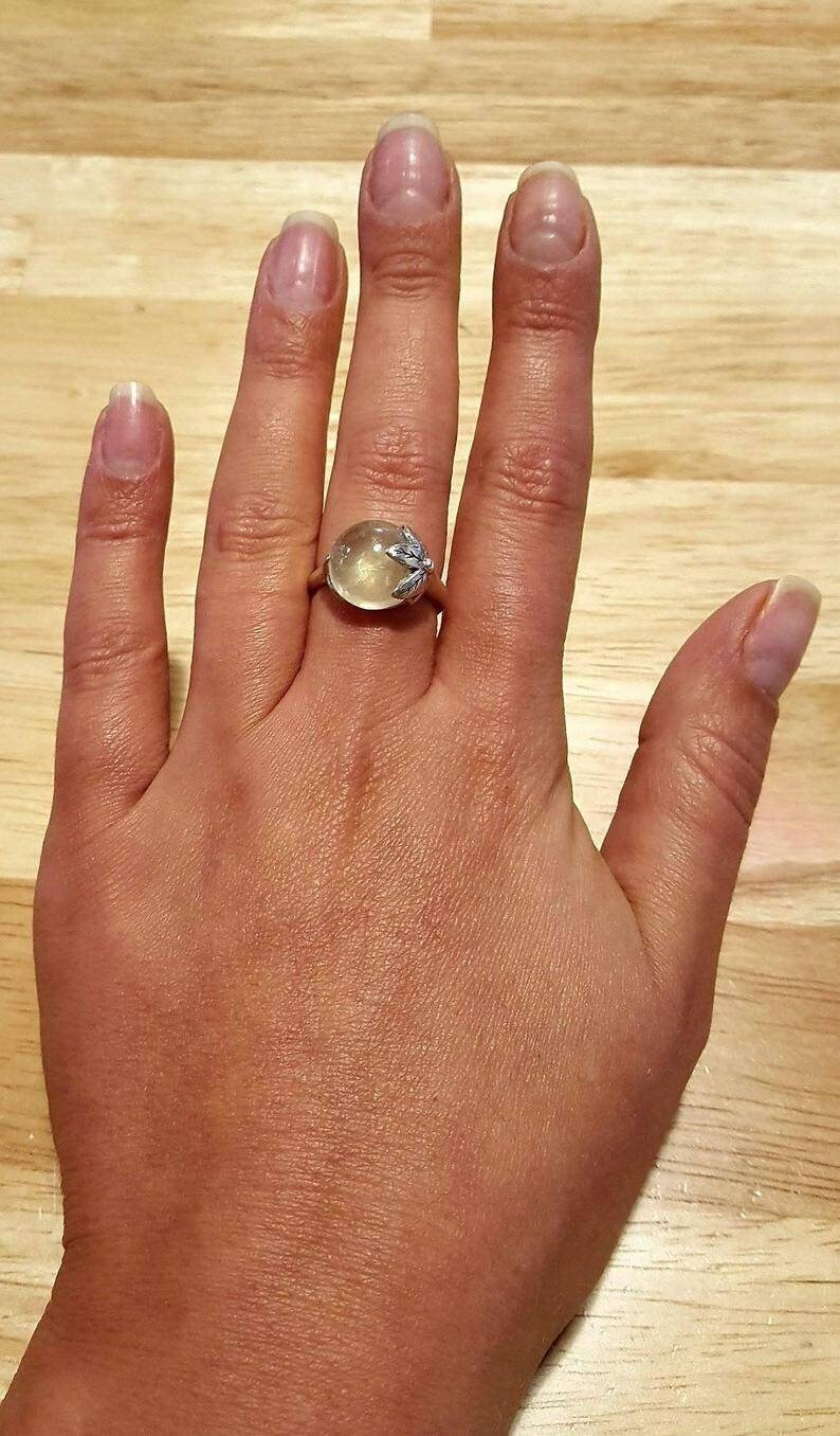Anillo de hoja de oro, prehnita natural, anillo de piedra natal de mayo, anillo de flor de oro, anillo antiguo de oro, anillo vintage, anillo de plata maciza, chapado en oro de 18 quilates imagen 6