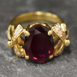 Gold Ruby Ring, Ruby Ring, Created Ruby, Gold Ribbon Ring, Vintage Ruby Ring, Red Diamond Ring, Ribbon Ring, Victorian Ring, 925 Silver Ring image 9