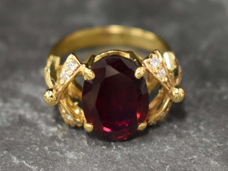 Gold Ruby Ring, Ruby Ring, Created Ruby, Gold Ribbon Ring, Vintage Ruby Ring, Red Diamond Ring, Ribbon Ring, Victorian Ring, 925 Silver Ring image 9