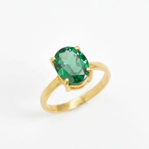 Gold Emerald Ring, Created Emerald, Solitaire Ring, Gold Plated Ring, Engagement Ring, Promise Ring, 3 Carat Ring, Green Ring, Vermeil Ring