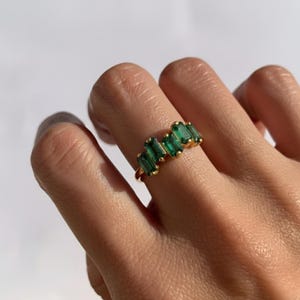 Gold Emerald Ring, Created Emerald, Emerald Ring, Gold Green Ring, Baguette Ring, Emerald Cut Ring, Half Eternity Band, Gold Vermeil Ring