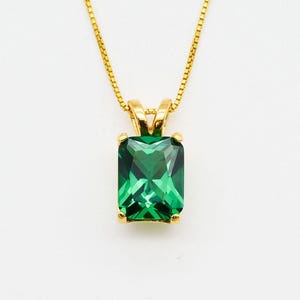 Gold Emerald Pendant, Created Emerald, Emerald Cut Pendant, Princess Cut Pendant, Solitaire Pendant, Emerald Pendant, Gold Vermeil Pendant