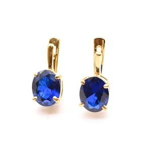 Gold Sapphire Earrings, Created Sapphire Earrings, Blue Oval Earrings, Drop Sapphire Earrings, Large Blue Studs, Adina Stone