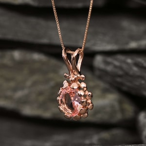 Rose Gold Morganite Pendant, Created Morganite, Pine Cone Pendant, Vintage Pendant, Pink Diamond Pendant, Rose Gold Pendant, Artisan Pendant
