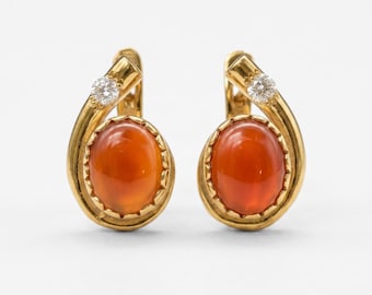 Gold Carnelian Earrings, Gold Vintage Earrings, Natural Carnelian, Red Agate Earrings, Carnelian Earrings, Gold Antique Earrings,18K Vermeil